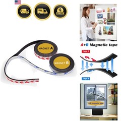 A+B Paired Magnetic Tape with Adhesive Backing, 10ft x 0.5 in x 2 Pack Flexib…