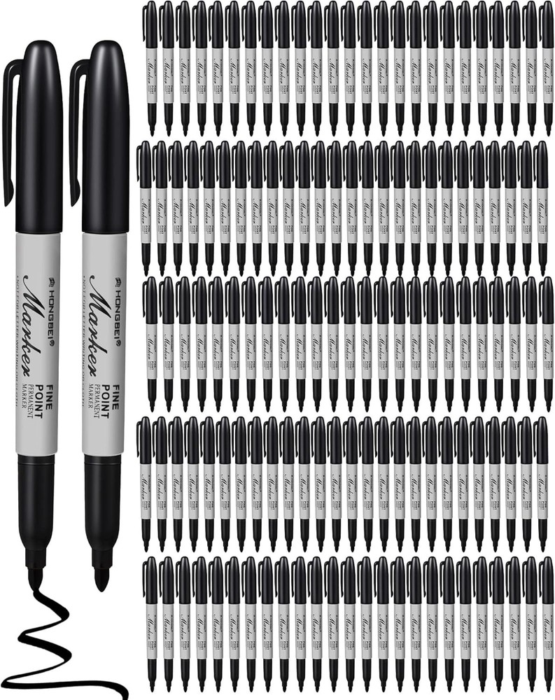 100 Pack Black Permanent Markers Bulk – Fine Point Permanent Marker Quick Drying