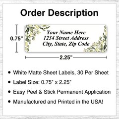 60 Return Address Labels Personalized Printed 3/4 x 2 1/4 Corner Leaves