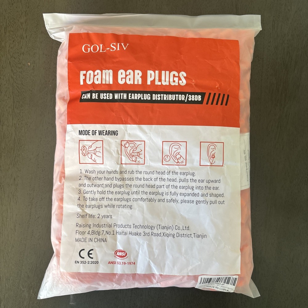 GOL-SIV Foam Ear Plugs 500 Pair Refill Bag 38dB Hearing Protection Sealed