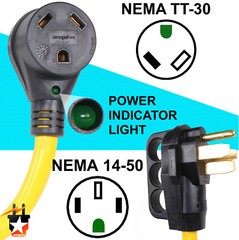 OPEN BOX – RV 50Amp Male To 30Amp Female Power Cord Plug Adapter 50M/30F Cable