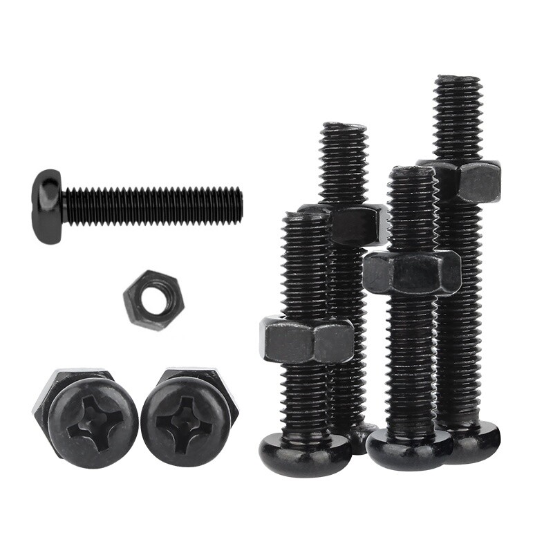Black Steel Pozi Pan Head Screws Phillips Bolt With Full Nut M2 M2.5 M3 M4 M5 M6