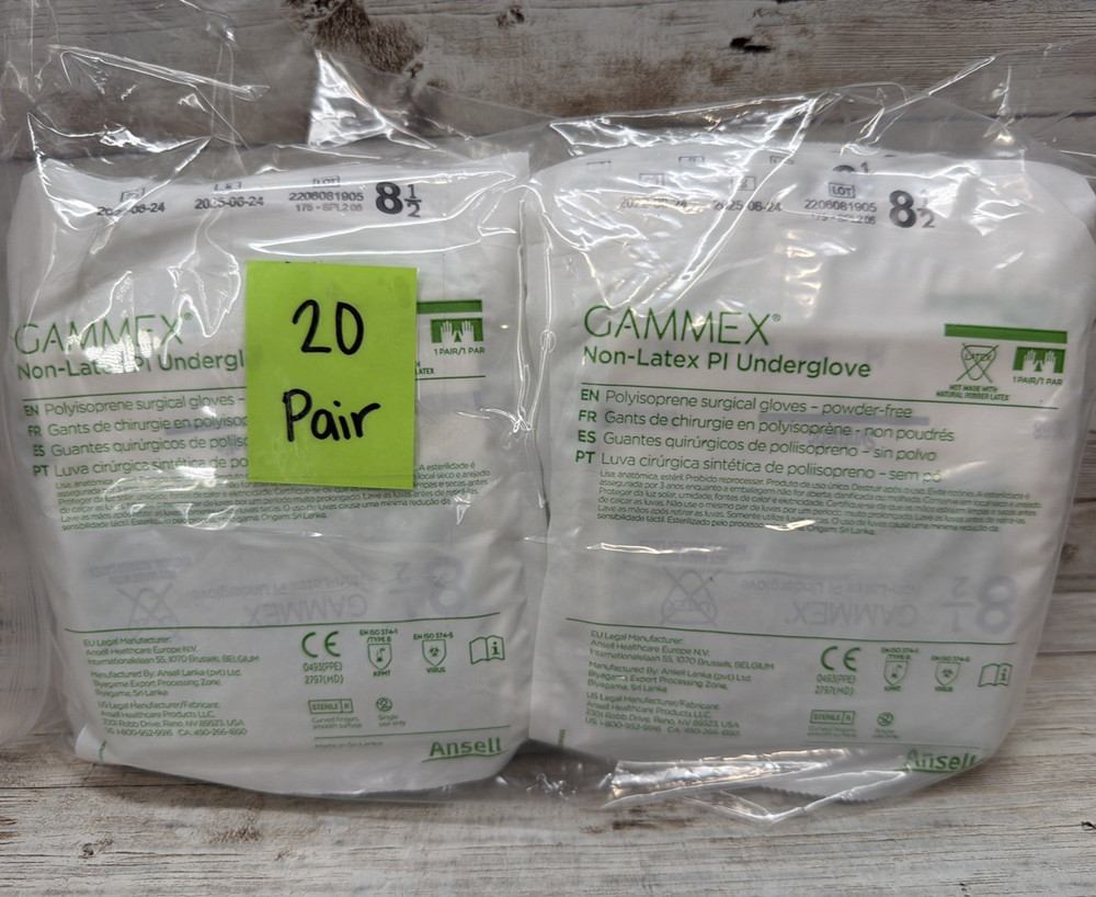 Gammex Non-Latex PI Underglove Sterile PI-Kare *20 Pair* Size 8.5 *See Date*6-25