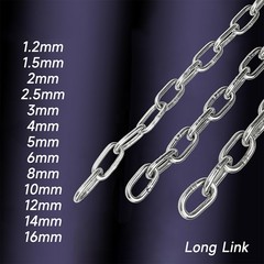 1.2mm 1.5mm 2mm 2.5mm 3mm 4mm 5mm 6mm ~ 16mm Stainless Steel 304 Long Link Chain