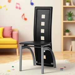 4pcs Dining Chairs – High Back Square Cutout Design, Chrome Legs & PU Leather