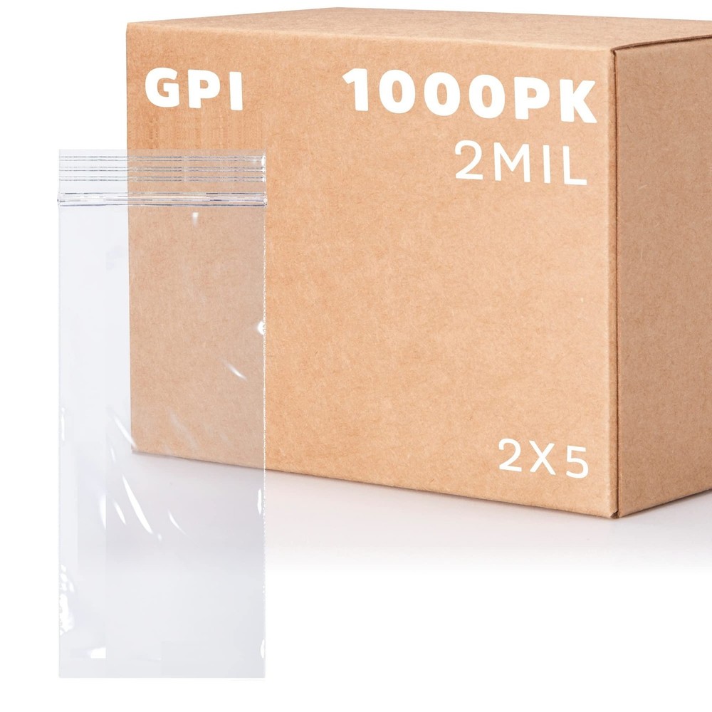 GPI 2″ x 5″ Small Zip Bags, 1000 Count, 2 Mil, Clear Plastic Reclosable Zipp…