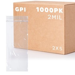 GPI 2″ x 5″ Small Zip Bags, 1000 Count, 2 Mil, Clear Plastic Reclosable Zipp…