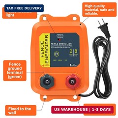 Electric Fence Charger PE2 0.10 Joule, 2-Mile/ 8 Acres Plug in Electric Fence Ch