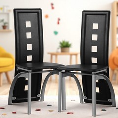 4pcs Dining Chairs – High Back Square Cutout Design, Chrome Legs & PU Leather