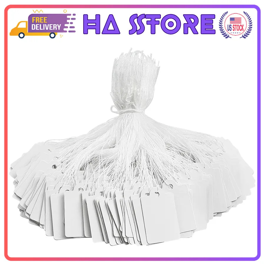 220 Pack White Price Tags with String Attached Writable Labels 1.38 x 0.87 Inch