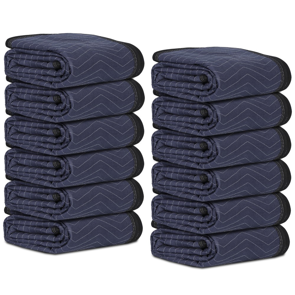 12 Pack 72×80″ Sturdy Professional Quality Quilted Black Moving Blankets