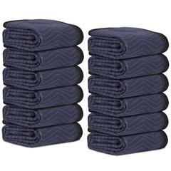 12 Pack Moving Blankets 80″ x 72″ Pro Economy Blue Black Shipping Furniture Pads