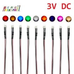 3mm Flat 3V Pre-Wired Red Yellow Blue Green White Orange UV Pink Warm white Leds