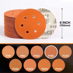 50 PCS 6 Inch 6 Hole Ceramic Sanding Discs P180 Grit, Hook and Loop Orbital