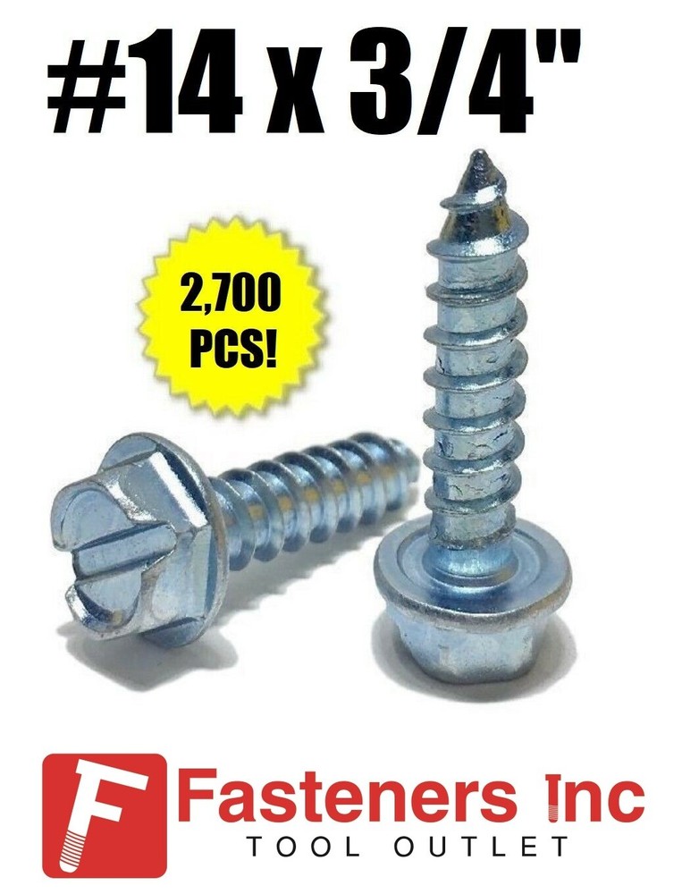 (Qty 2700) #14 x 3/4″ Hex Washer Head Slotted Sheet Metal Screw Zinc Plated Bulk