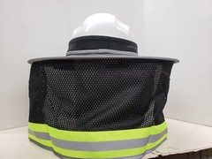Black Hard Hat Sun Shade Visor Full Brim Mesh Neck REFLECTIVE STRIPE (NEW DESIGN
