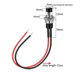 3V-6V-12V-24V-230V/1A 10pcs 7mm Black Prewired Mini Momentary Push Button,SPST