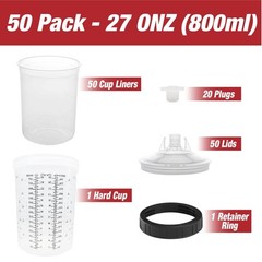 LAUCO Disposable Spray Gun Paint Cups Kit – 50 Pack Liners & Lids with 125