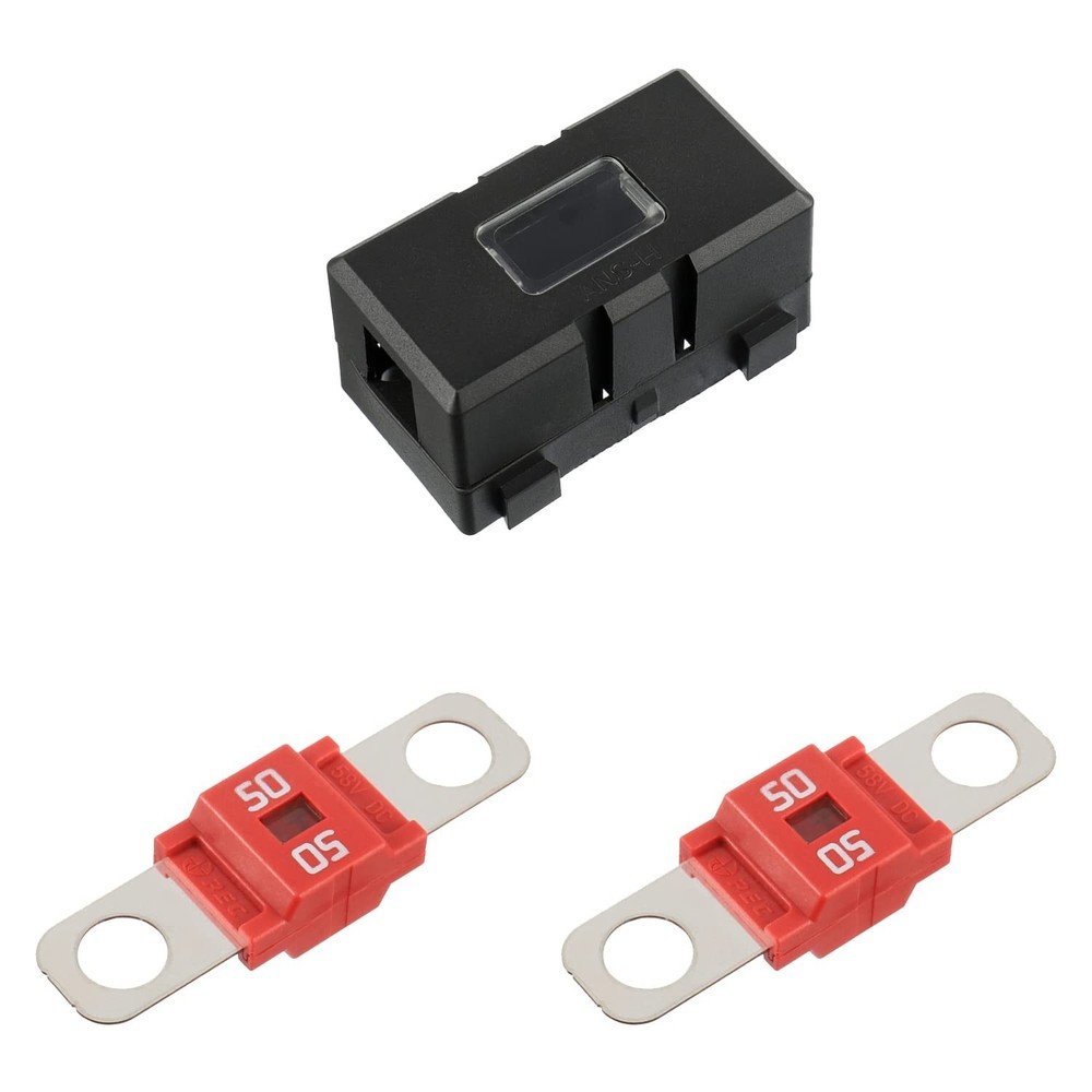 Midi Fuse Holder and 2 High Current Fuses for Cars, Trucks, Vehicles (50 Amp)