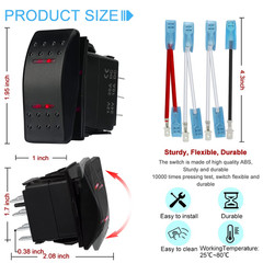 Waterproof Rocker Switch Toggle On-Off-On 12V/20A 24V/10A 7Pin DPDT Red LED Ligh