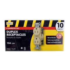 HUBBELL BR15I10Z SPEC GRADE DUPLEX RECEPTACLE, 15A, 120V, IVORY, (10-PACK)