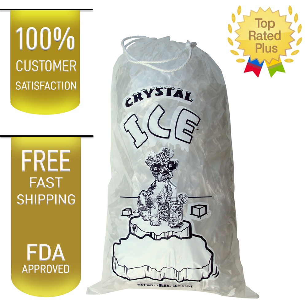 10 LB LBS 1.5 Mil Plastic Commercial Ice Bag Bags With Cotton Drawstring 100 PCs