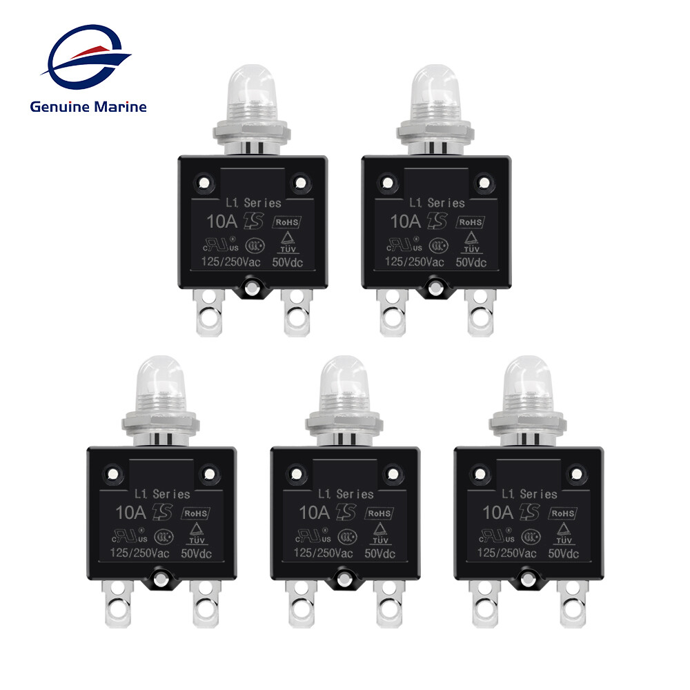 5x 10 Amp Push Button Thermal Circuit Breaker 12-50V DC 125-250V Volt AC 10A
