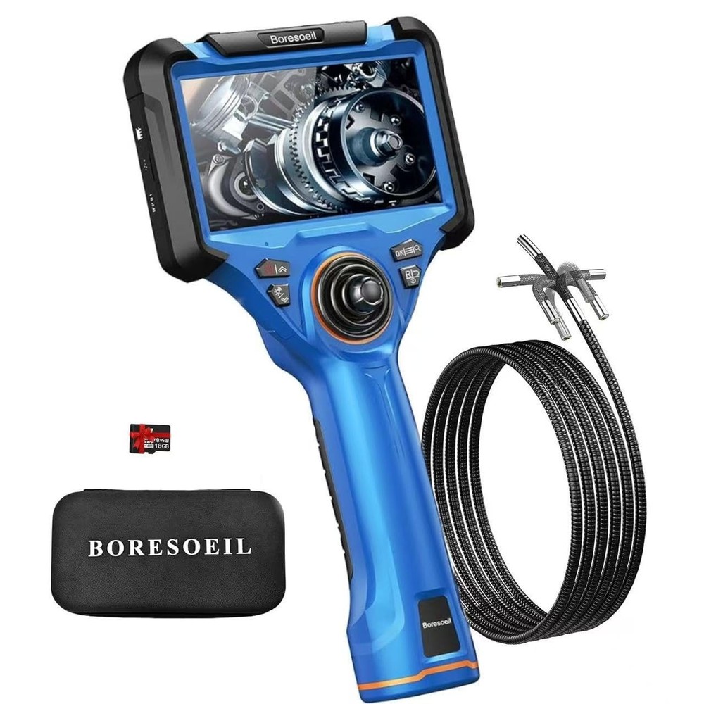 0.25 in Slim Probe 360° Articulating Endoscope Camera with 5″ Screen & Light
