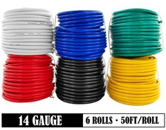 300ft Cca 14 Gauge Wire Automotive 50ft Roll 6 Colors 14 Awg 12v Speaker Electri