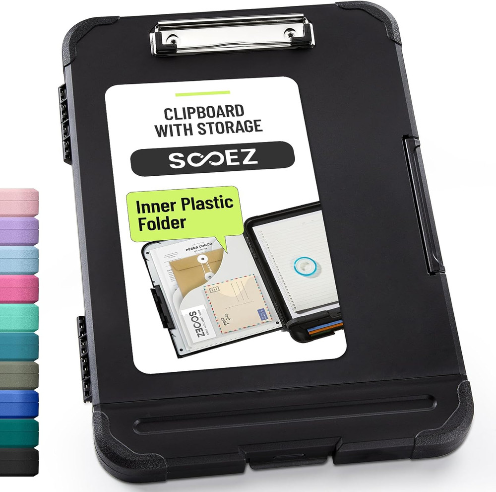 Reinforced Clipboard with Storage, Inner Plastic Folder Attached, Heavy Duty Pla