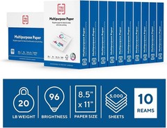 Multipurpose Paper 8.5×11″ 20lb 96 Bright White 10 Reams Carton 10 Reams Carton