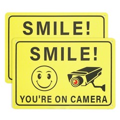 2 Pack Smile You Are on Camera Sign Aluminum Outdoor Security Sign Yellow
