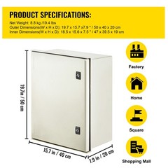 VEVOR 20x16x8″ Fiberglass Electrical Enclosure NEMA Type 3 IP65 Junction Box