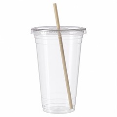 50 Sets 32 oz Plastic Clear Cups with Flat Lids and Eco Compostable Straws