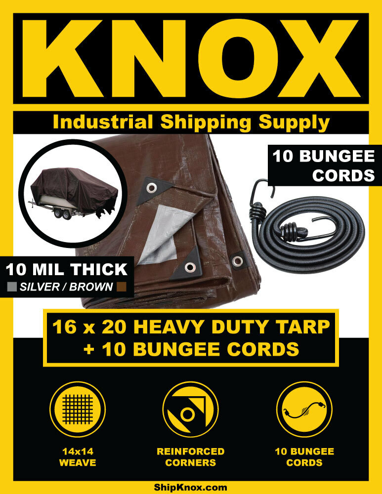 ShipKNOX 10 MIL TARP, 16X20 FT SILVER/BROWN, BUNGEES INCLUDED!