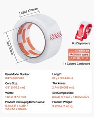 Clear Packing Tape 6 Rolls 65 Yards Clear Shipping Tape with Dispenser 2.7 Mil