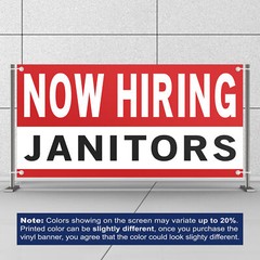 Now Hiring Janitors 13 oz Heavy Duty Vinyl Banner Jobs Available Custodian Sign