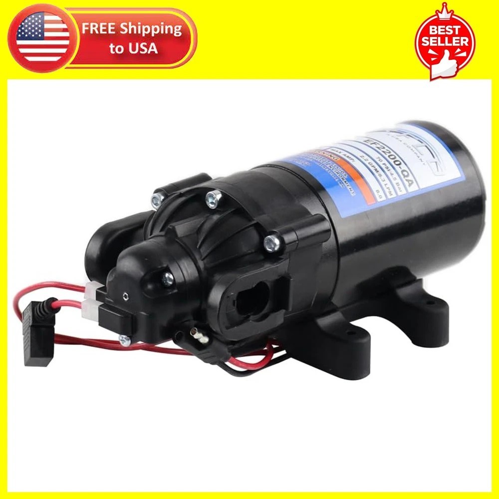 Everflo EF2200-QA-BOX 2.2GPM 12V Diaphragm Pump-Quick Attach Port, Black