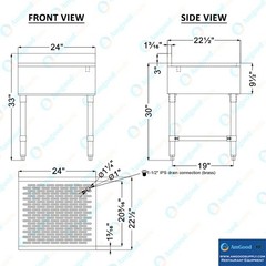 AmGood 24 in. x 22 in. Stainless Steel Underbar Drainboard