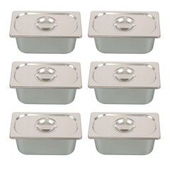 6 Pack 6″ Deep Hotel Pans Steam Table Pan Stainless Steel 1/3 Size with Lid