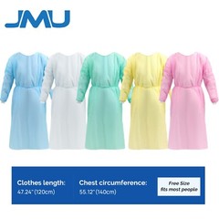 JMU Disposable Isolation Gowns Soft PP Medical Gowns Elastic Cuff 10pcs/pk