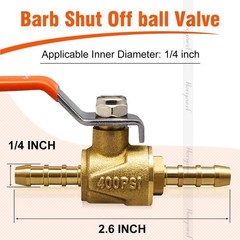 1/4 Inch Fuel Shut Off Valve Mini Brass Barb Ball Valve for Gas Water Air Hose