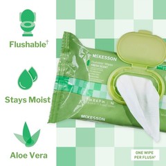 McKesson Flushable* Personal Wipe 6-9/10 X 7 Inch FLF96 6 Pack 576 Wipes