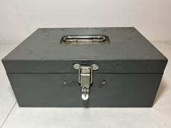 Art Steel Cash Box Latch Padlock Vintage + Quick-Adder Counter + Exxon Wallet