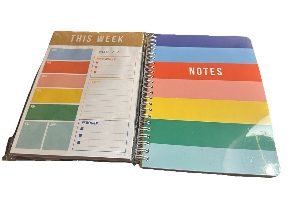 2 Pc Colorful Weekly Planner Calendar & Spiral Notes Notebook/Journal Set New