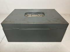 Art Steel Cash Box Latch Padlock Vintage + Quick-Adder Counter + Exxon Wallet