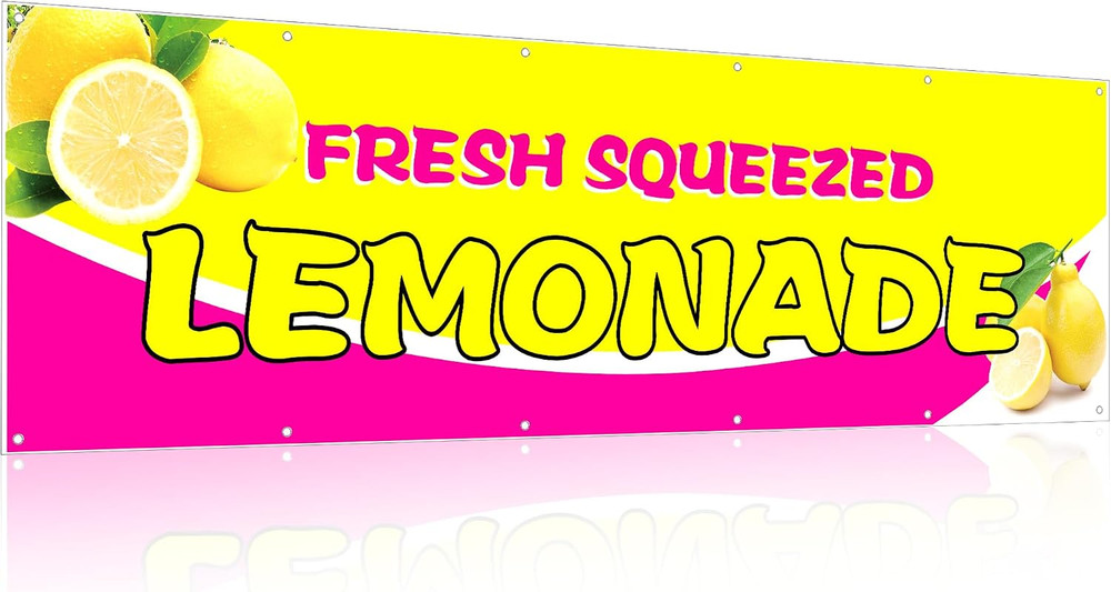 3 X 10 Ft Pink Lemonade Sign Vinyl Banner Fresh Squeezed Lemonade Stand Supplies