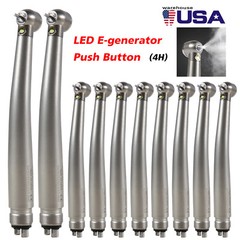 10* Dental LED Handpiece Push Button 3 Way High Fast Speed Handpiece 4 Holes FDA