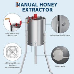 Manual Honey Extractor Machine 4/8 Frame Stainless Steel Honeycomb Spinner Tank