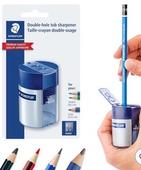 3 Pack! STAEDTLER Double-hole Manual Pencil Sharpeners Blue/Silver | NEW